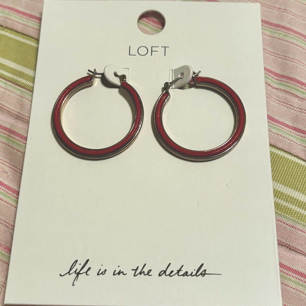 NWT Loft Faux Leather Hoop Earrings in Red